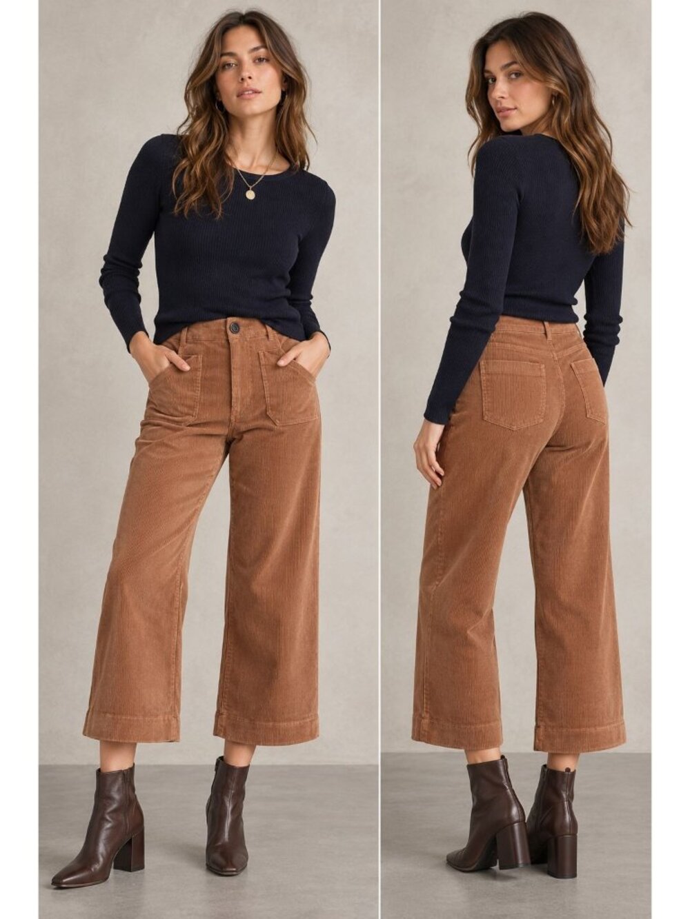 NEW Quince Organic Stretch Corduroy Cropped Wide Leg Pants Size 6